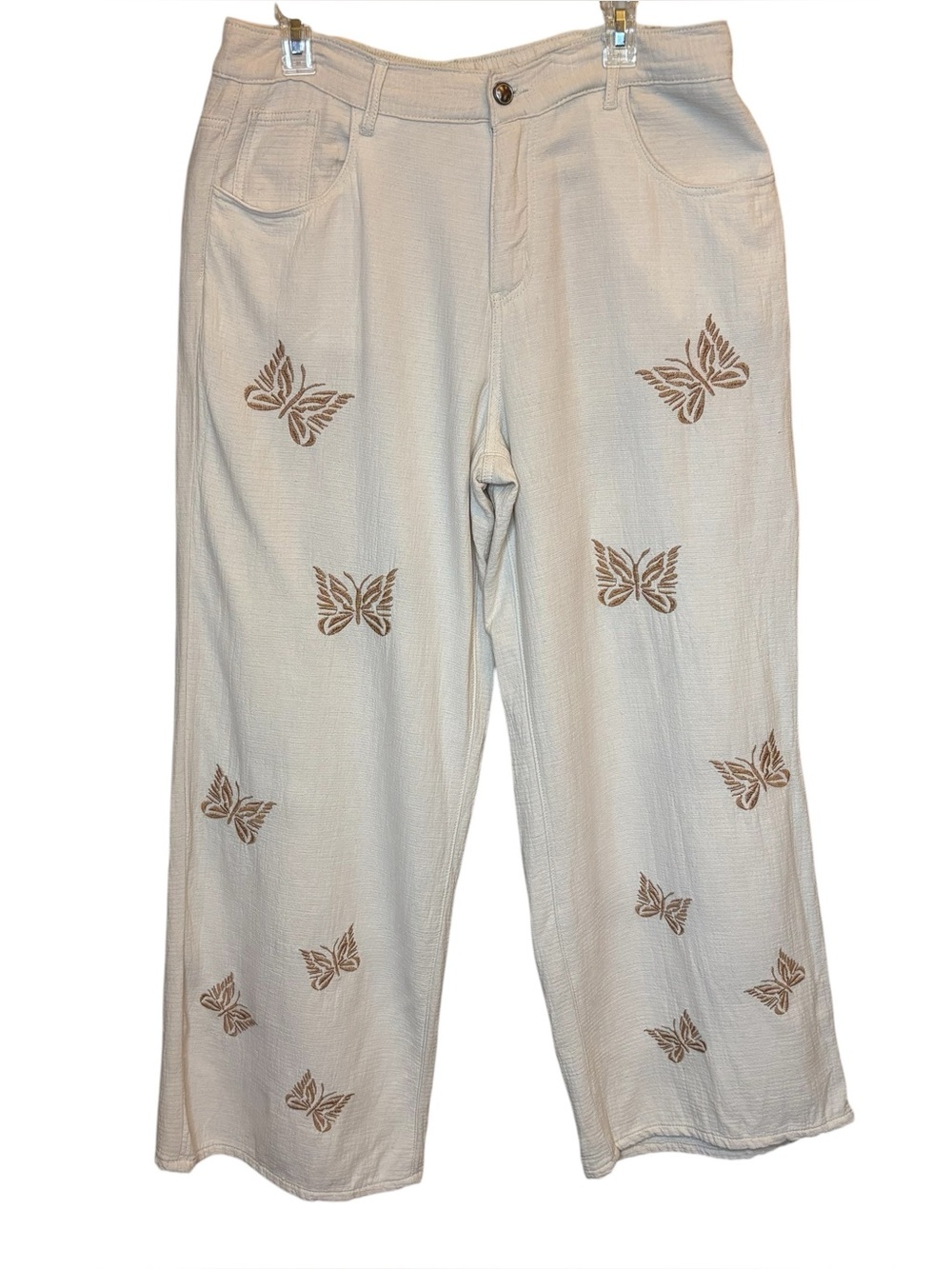 POL Embroidered Butterfly Wide Leg Trousers Medium Boho Cotton Cottagecore - Picture 2 of 12